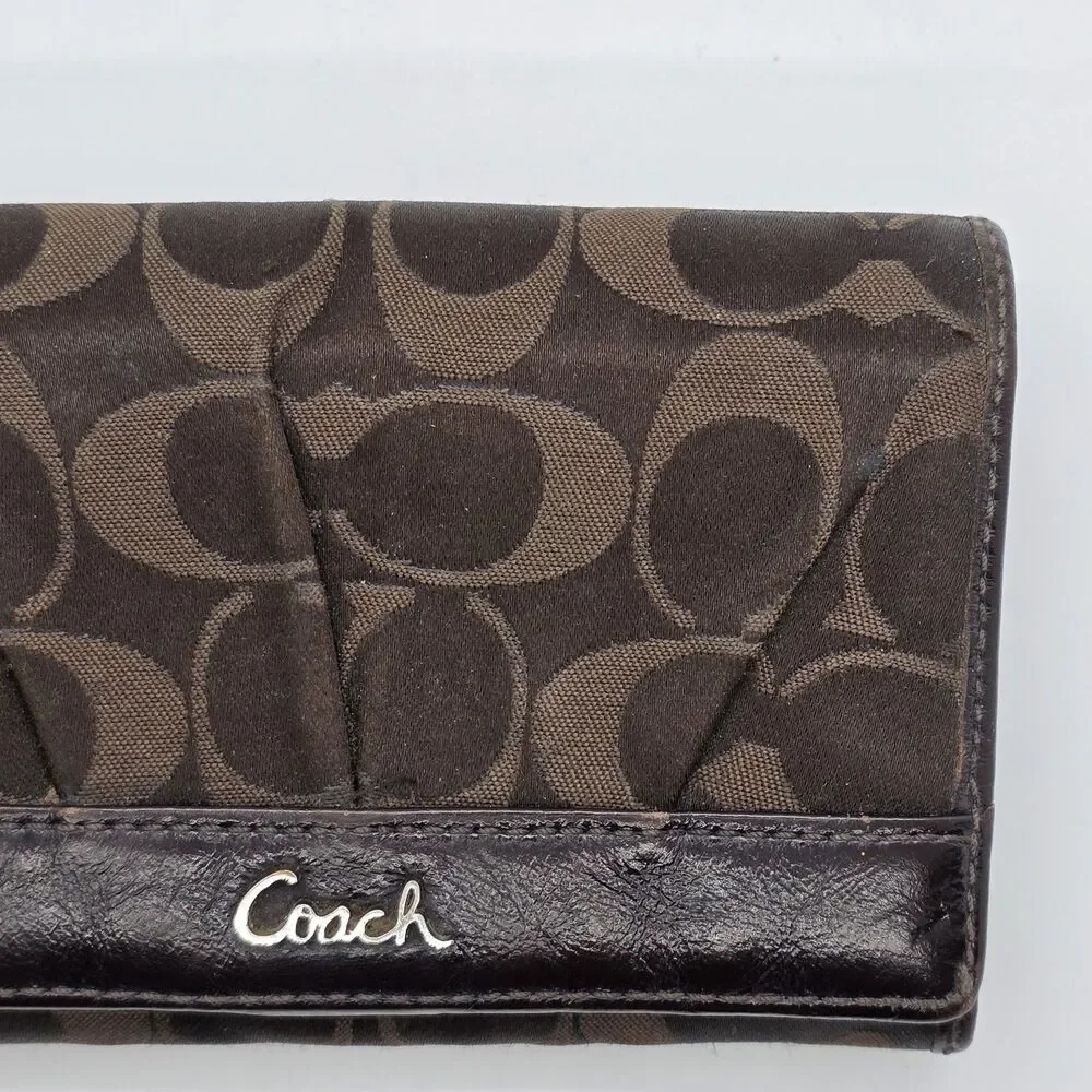 Coach‎ Ashley Brown Signature Bi Fold Wallet Coin  Cash Pouch